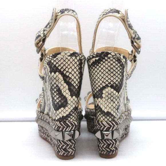 CHRISTIAN LOUBOUTIN CATACLOU STUDDED SNAKE PRINT ESPADRILLE WEDGES SIZE 37 - Picture 8 of 11